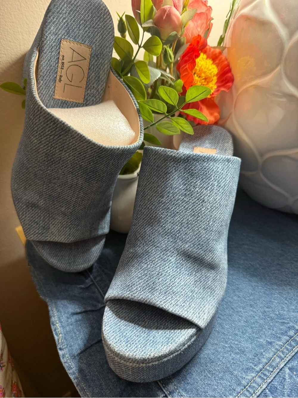 AGL Denim Blue Platform Mule Heels-38.5